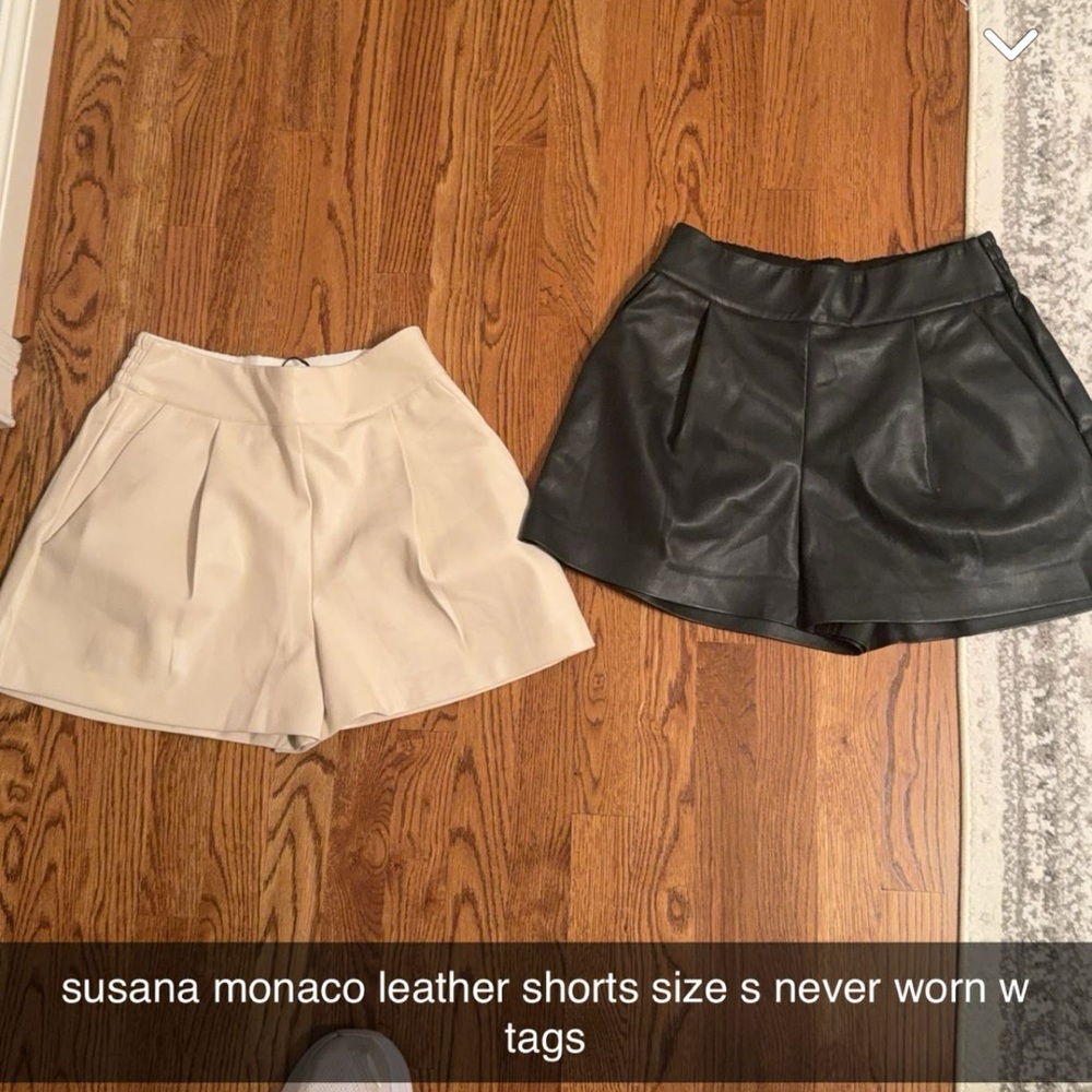 susana monaco leather shorts cream and dark green